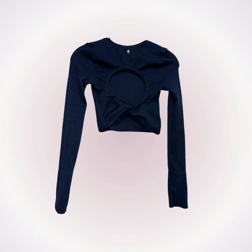 Spiritual Gangster long sleeve ribbed open back black crop tank top | Sz XS/S